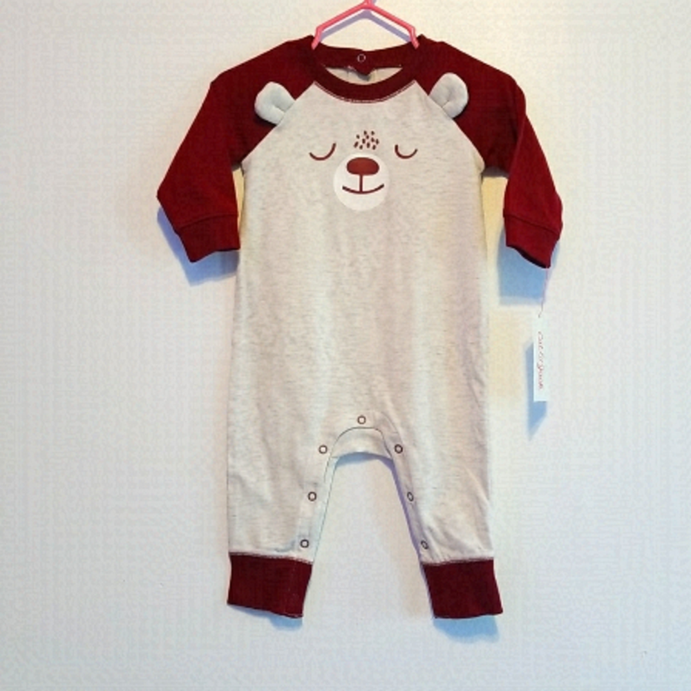 2/$15 CAT & Jack Baby Boys 3-6 Months Heather Gray/Maroon Bear Romper One Piece